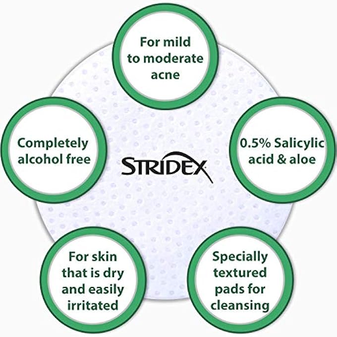 Stridex وسادات حب الشباب الطبية، حساسة، 90 قطعة، عبوة من 3 من مناديل تنظيف الوجه، وسادات وجه خالية من الكحول، علاج حب الشباب للوجه، لحب الشباب الخفيف إلى المعتدل، تطبيق سلس - Image 4